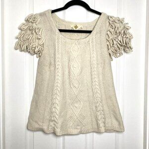 ANTHROPOLOGIE Monogram HWR Looped Epaulet Pullover Sweater Top Size M Ivory